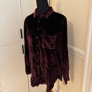 Anthropologie Maeve Relaxed Velvet Button Down Shirt Blouse Top Purple XS
